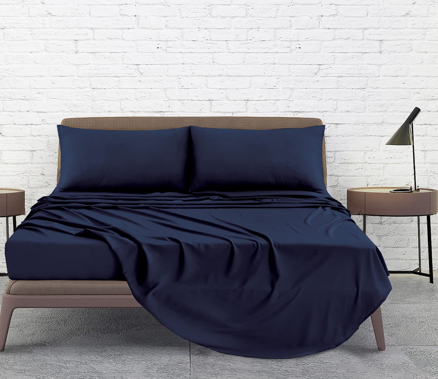 Linen Home Single Bed Sheet Set Navy - 3Pcs Easy Care Brushed Microfiber Sheet Set Single Size Super Soft Wrinkle Free Bedding Set- Flat, Fitted Sheets & Pillowcase (Single, Navy)