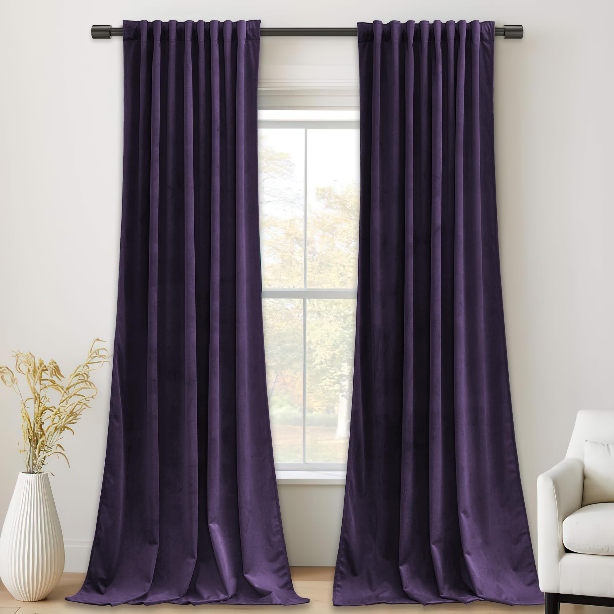 StangH Velvet Curtains Room Darkening, Thermal Insulated Drapes for Bedroom Living Room, Purple Orchid Color Window Treatment, 52 x 108 Inch, 2 Panels Image