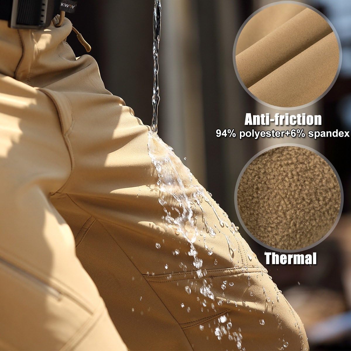 FREE SOLDIER Waterproof Walking Trousers for Men Thermal Fleece Lined Softshell Overtrousers Hiking Trousers Winter Outdoor Tactical Hunting Pants(Mud Color - Image 4