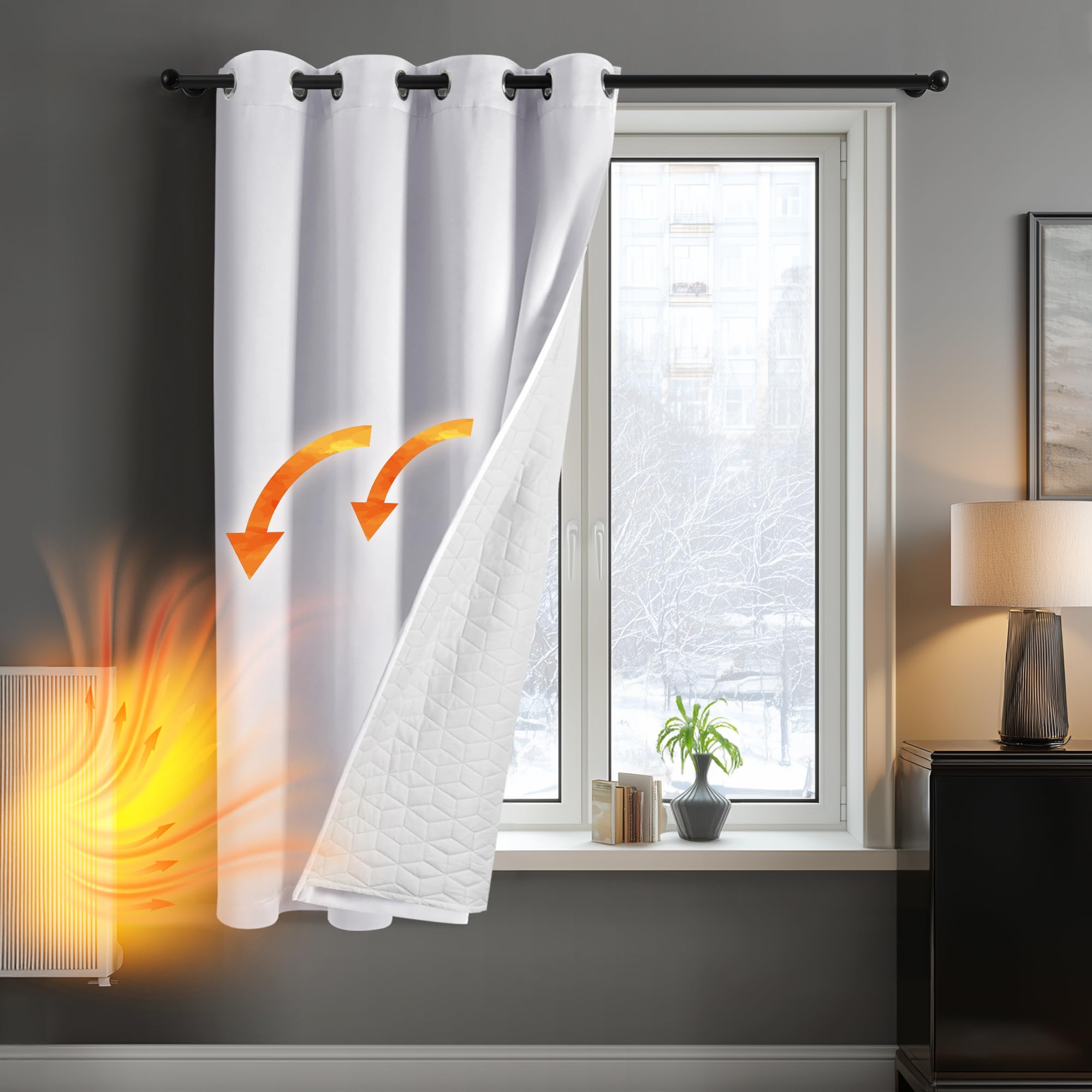Deconovo Multifunctional Thermal Lined Curtain Eyelet, Room Darkening Blackout Curtain Double Layer, Solid Soundproof Windproof Curtain for Kitchen, 52 x 54 Inch(Width x Length), Silver Grey, 1 Panel