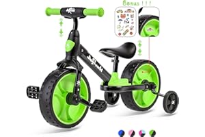 Afranti 4 in 1 Toddler Balance Bike with Training Wheels for Kids 18 Months-5 Years Old Boys Girls Infant Kids Baby Riding Tricycle Trike with Removable Pedals for Indoor Outdoor