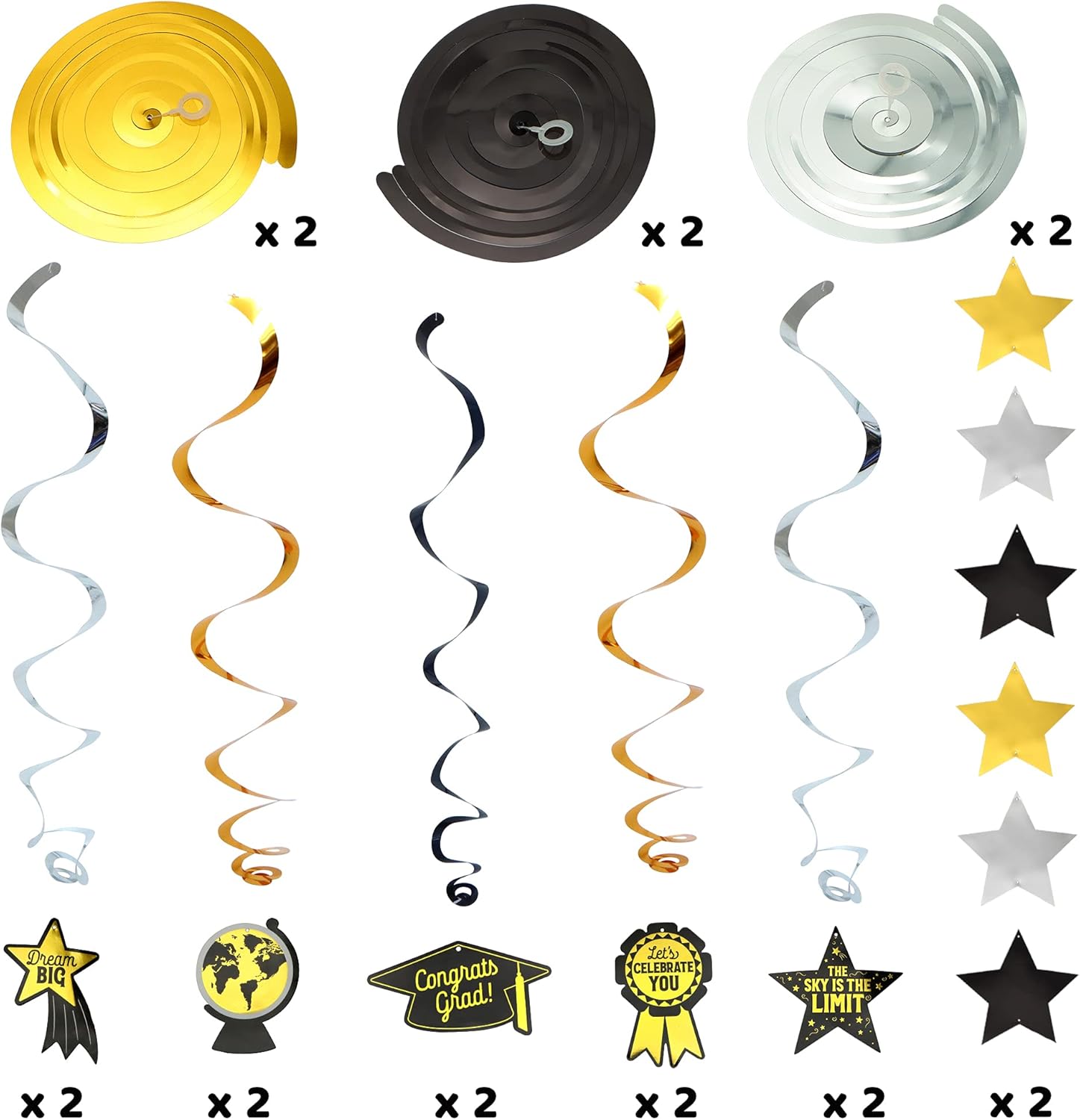 JOYIN 19 Pcs 2021 Graduation Decoration Set Includes 1 Congrats Grad Banner and 18 pcs Hanging Swirls Strings, Black Gold Graduation Party Decoration, Graduation Party Supplies: Toys & Games
