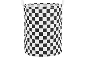 QIANBIRD Large Foldable Laundry Basket Organizer Holder portable tall collapsible laundry hamper nusery Storage Basket Bin with Handles (Waterproof Lining, Black Racing Flag)