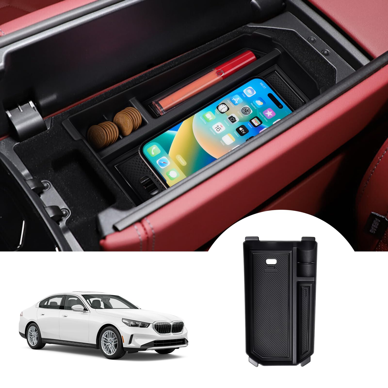 Photo 1 of Autorder Center Console Organizer for 2024-2026 BMW 5 Series 520i 530i 530e 540i 550e Accessories Armrest Storage Box Secondary Insert Tray with Anti-Slip Mat