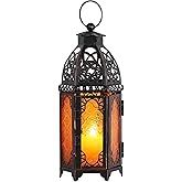 DECORKEY Moroccan Lanterns Decorative Indoor & Outdoor, 11’’ Medium Size Vintage Metal Hanging&Tabletop Candle Holder Decor, 