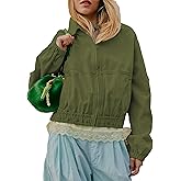 Zontroldy Women's Collared Long Sleeve Cropped Track Jacket Zip Up Shirts Jackets Utility Anorak Coat with Pockets