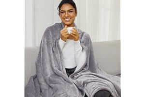 LADUNG Electric Heated Blanket 50'' × 60'' Machine Washable Flannel Blanket Throw, 3 Hours Auto Off & 5 Fast Heating Levels, Double-Sided Material, Grey and White