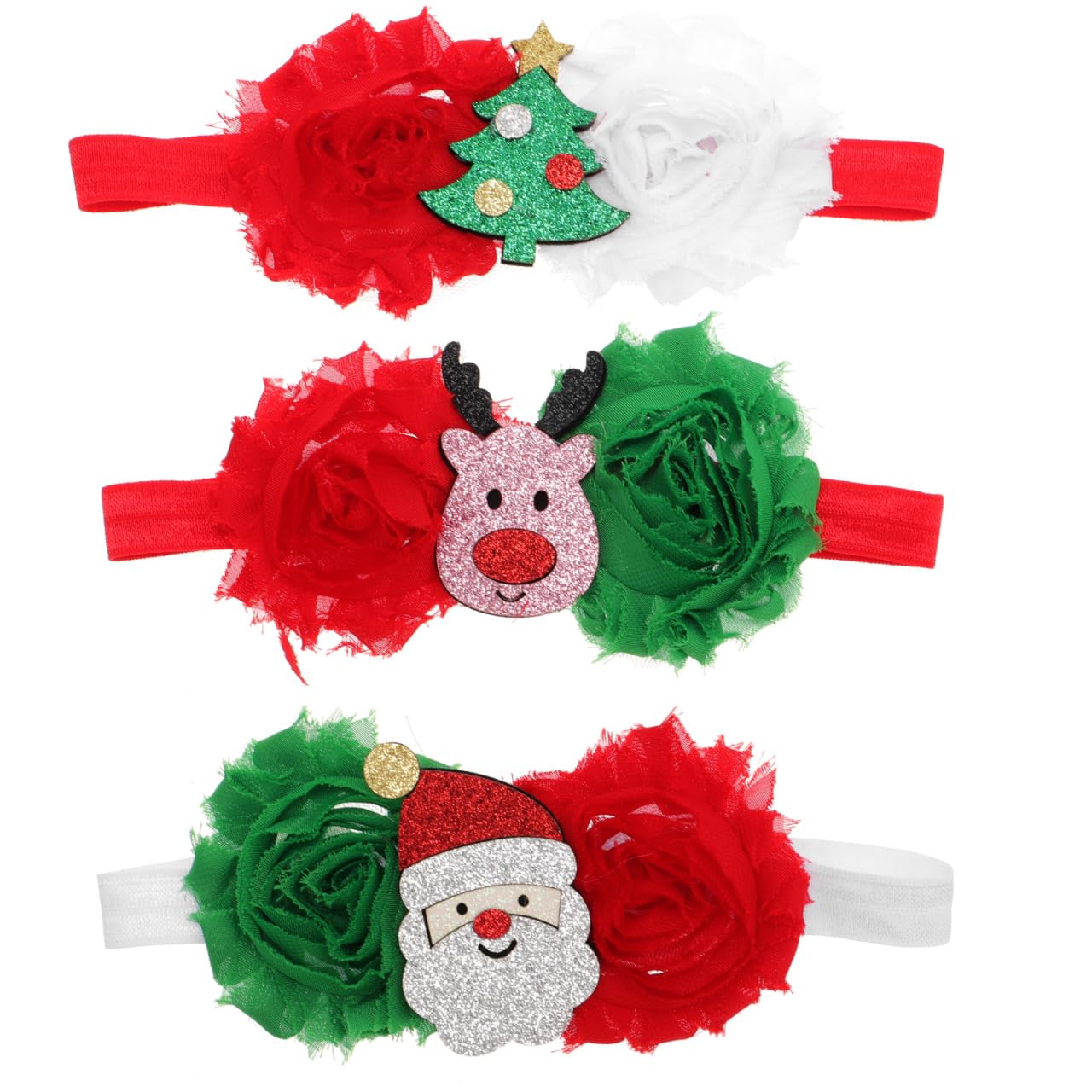 FRCOLOR 3Pcs Baby Christmas Headband Santa Baby Girl Hair Accessory Infant Christmas Holiday Photo Props Kids Xmas Party Floral Hair Accessory