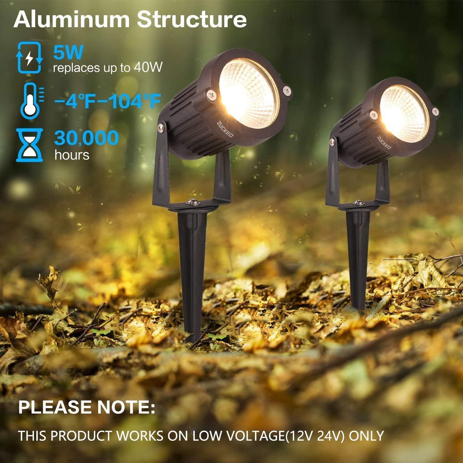 ZUCKEO 5W LED Landscape Lights 12V 24V Garden Lights Waterproof Warm White Walls Trees Flags Outdoor Landscape Spotlights with Stakes (8 Pack) : Garden & Outdoor