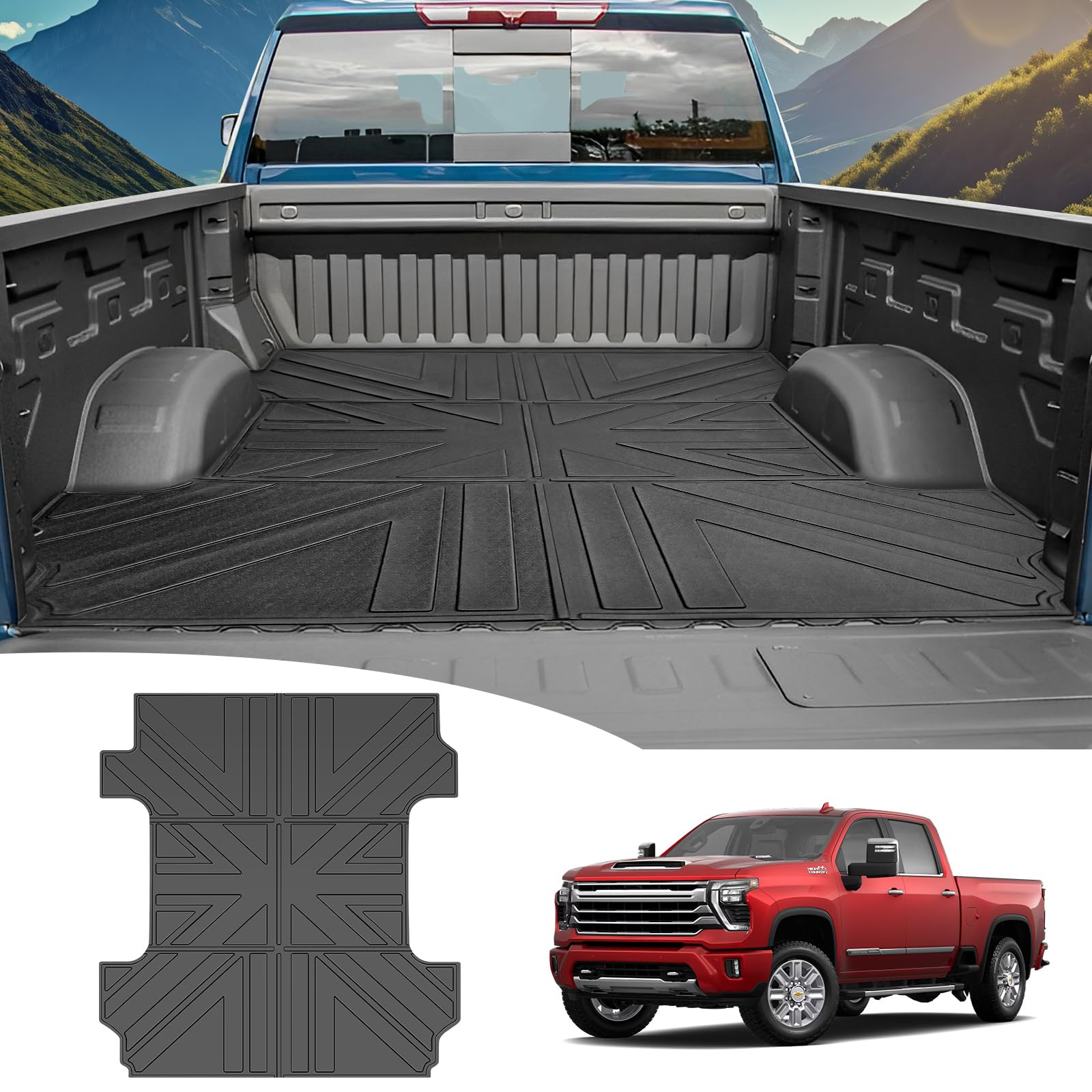 Floor Mats & Carpets For Chevrolet Silverado 2500 Floor Mats JTYZSM Truck Bed Mat For 2019-2025 Chevy Silverado/GMC Sierra 1500 5.8FT Crew Cab Short Bed All Weather TPE Trunk Bed Liner For