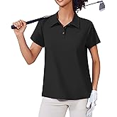 PINSPARK Women's Golf Shirt UPF 50+ Polo Shirts Short Sleeve Tennis Tops Collared with 3 Button Athletic T Shirt