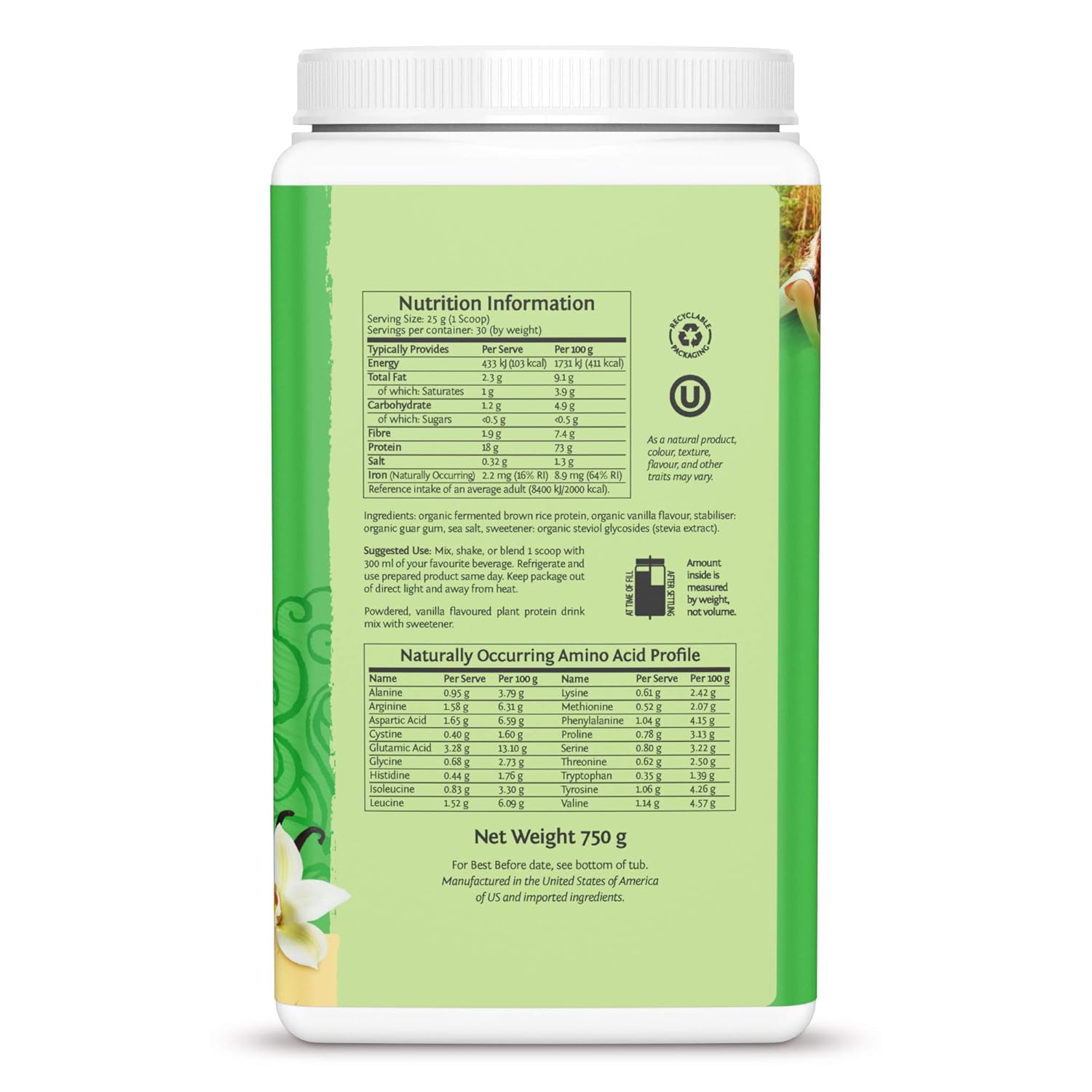 SUNWARRIOR Organic Brown Rice Protein Vanilla, 26.45 Ounce: Health & Personal Care