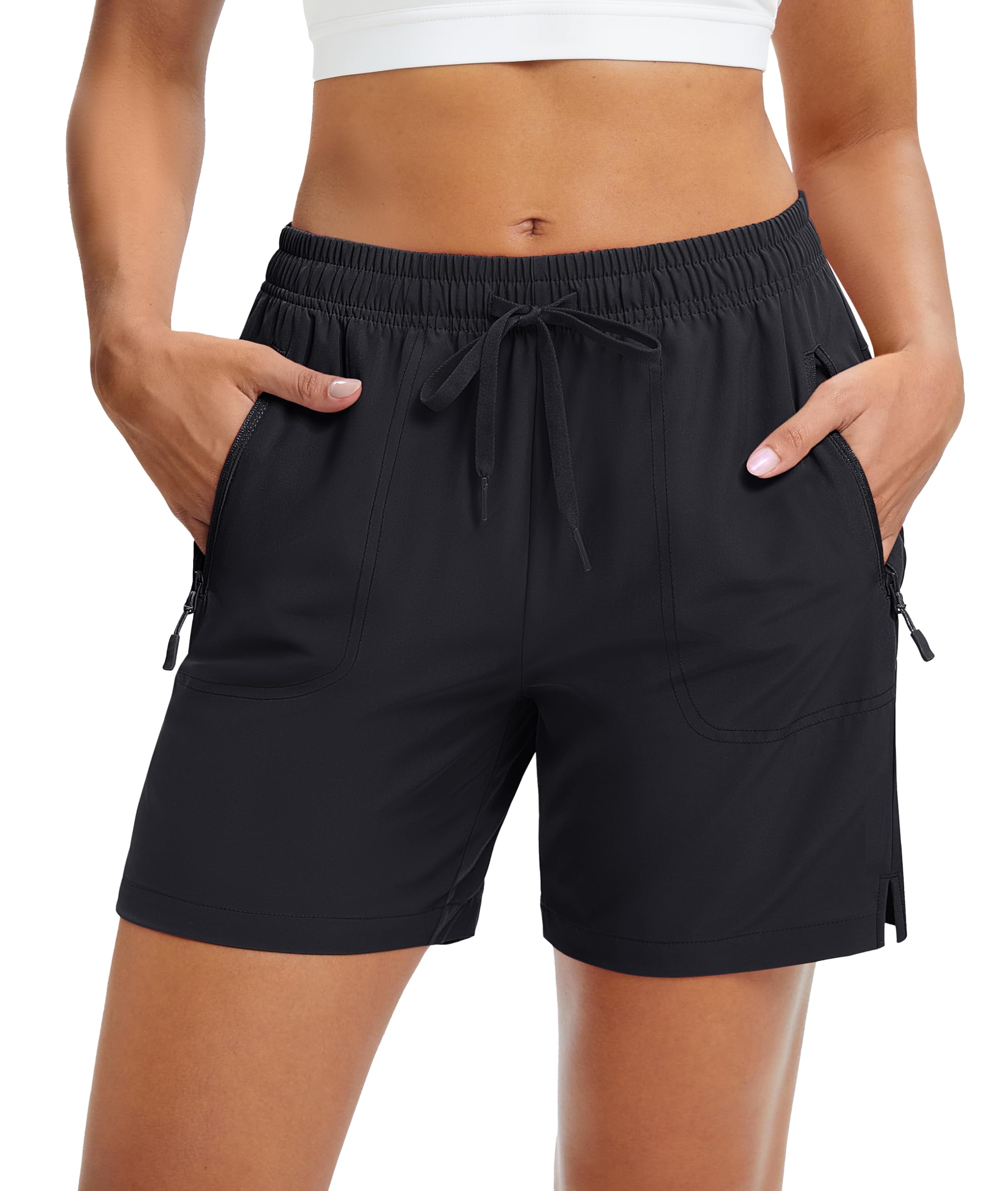 MAGCOMSEN Women's Athletic Hiking Running Shorts with Pockets Lightweight Quick Dry Golf Casual Summer Shorts Black, M