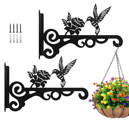 Satiskid 2 Packs Hanging Basket Brackets Wall Hooks, Outdoor Metal Garden Hooks for Wall Hanging Plants, Bird Feeders, Lanterns, Wind Chimes, Outdoor Garden Decoration Hook