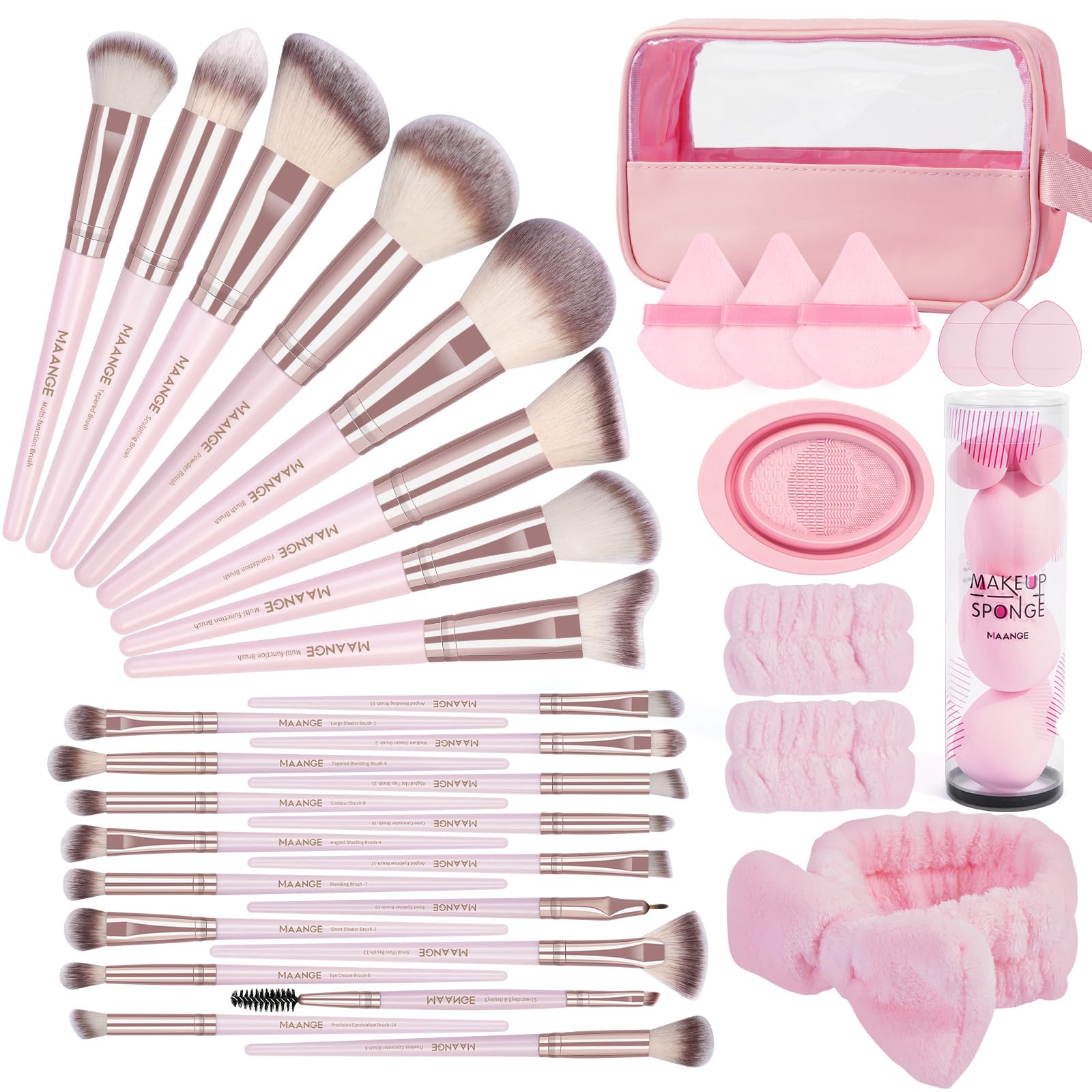 MAANGE Makeup Brushes 42 Pcs Makeup Tool Set, Multi-functional Brushes Kit Premium Synthetic Brush Make up Brush Set for Women, Pink