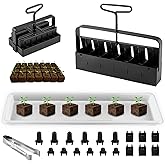 Jownupp Soil Blocker 2 Pack-Large 2" and Small 0.67" with Tools | 6 Cell 2 inch Soil Block Maker for Seed Starting and Cuttings, with 3 Types of Seed Pins, Seedling tray, Grow Tweezer, Iron