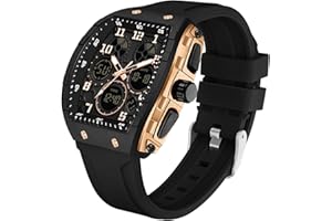 FINDTIME Watches for Men Unique Rectangle Relojes para Hombres White Wristwatch with Digital Analog Dual Time Display Countdown Stopwatch Punk Cool Design 5ATM Waterproof