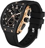 findtime Watches for Men Relojes para Hombres Rose Gold Black Wristwatch with Digital Analog Dual Time Display Countdown Stopwatch Punk Cool Design 5ATM Waterproof Mens Watch