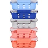 ECOBERI Glass Food Storage Containers with Lids, Meal Prep, Lunch, 5 Piece | Leak-Resistant Lids, Microwave, Oven, Freezer and Dishwasher Safe, 36 oz, Reusable Bento Box, Salad, Soup