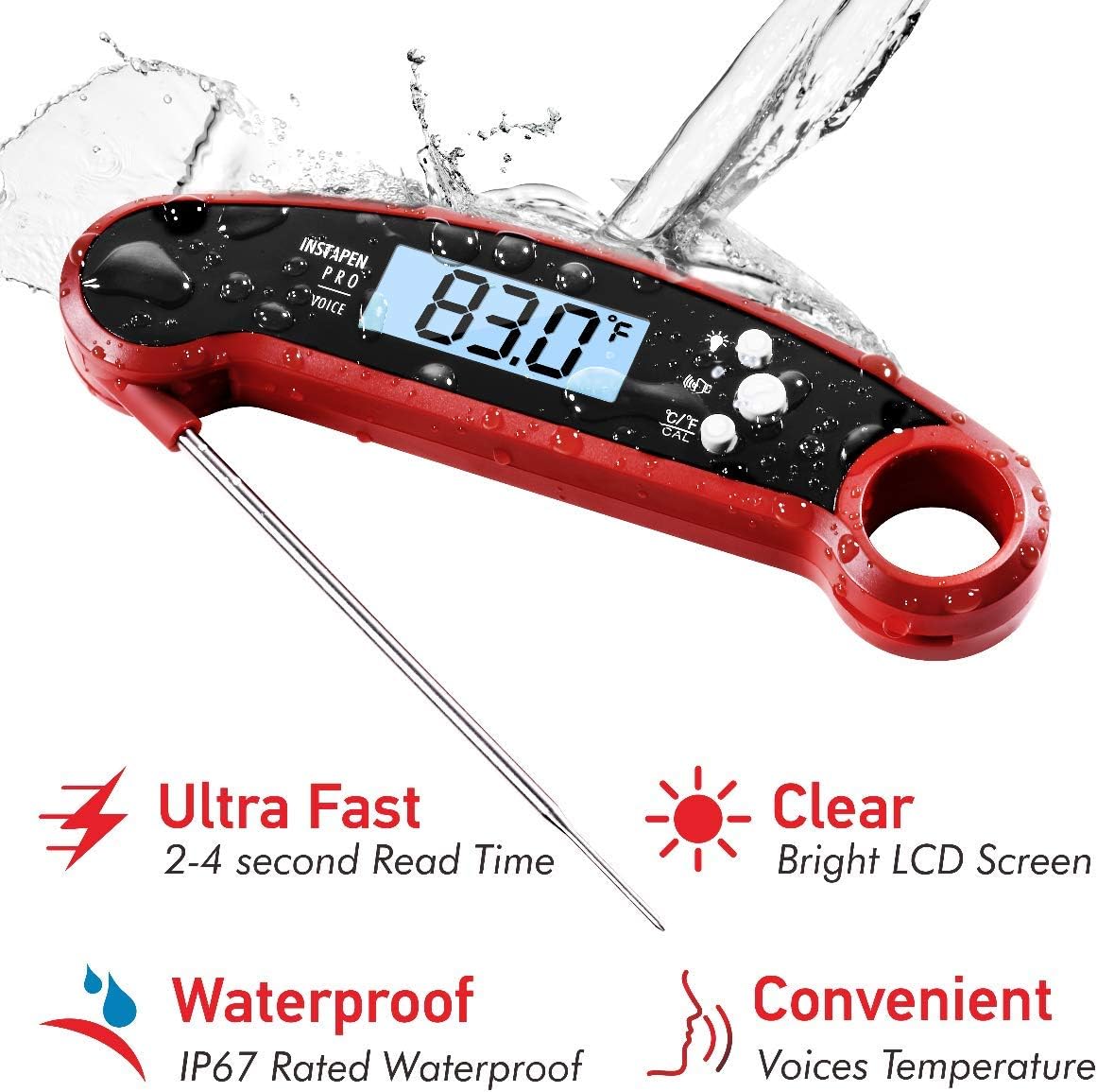 Kizen Instapen Pro Instant Read Meat Thermometer - Best Waterproof Thermometer with Talking Function, Backlight & Calibration. Digital Food Thermometer for Kitchen, Outdoor Cooking, BBQ, and Grill!: Industrial & Scientific