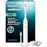 Philips Sonicare 3300 Rechargeable Electric Toothbrush, 2 Brush Head, White | 300% More Plaque Removal, 2 Brush Settings, 2-Minute Guided Timer, 14-Day Battery, Wall Adaptor Not Included, HX4022/91