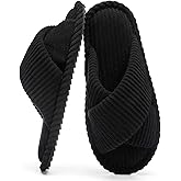 GOEWY House Slippers for Women Open Toe Fuzzy Womens Slippers Indoor Outdoor Crossband with Corduroy Memory Foam Warm Gifts for Women Anti-Skid Size 11 12 Black