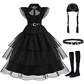 isswya Black Costume Dress For Girls Cosplay Halloween School Rave Birthdays Party Kid Dress up Outfits 5-12Y