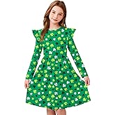 IIMMER Girls Valentines Day Heart Dress St Patricks Day Ruffle Shoulder Midi Holiday Dresses 4-14 Years