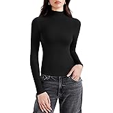 REORIA Women's Mock Turtle Neck Long Sleeve Shirt Tops Sexy Basic Ruched Slim Fit Tops