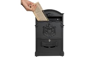 xhlokk Wall Mount Mailboxes, Rust Resistant Locking Wall Mailbox for Outside, Galvanized Steel and Aluminum Stamping Process, Vintage Mailbox with Key Lock Large Capacity Outdoor Decoration, Black