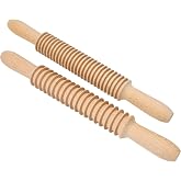 2Pcs Wooden Pasta Cutter, 5mm Tagliatelle &amp; 7mm Fettuccine Noodle Roller, Rolling Pin for Pasta, Wood Homemade Dough Maker Cutting Wheel, Easy Use Kitchen Cooking Tool