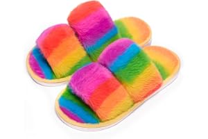 LightFun house slippers for kids open toe casual bedroom girls fuzzy slippers outdoor furry cozy