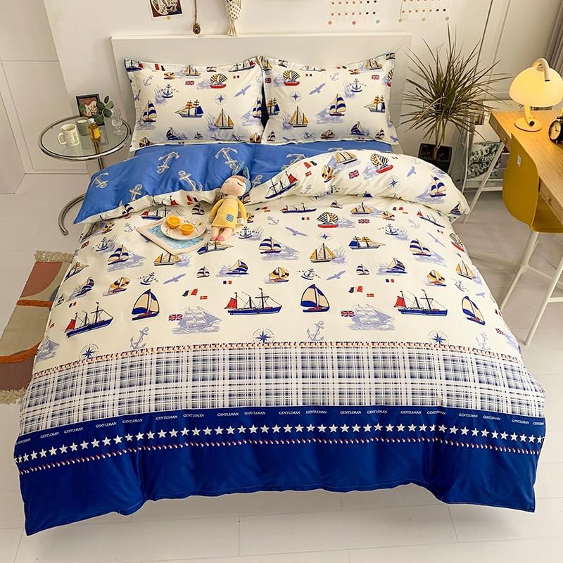 HAVOP 100% Cotton Duvet Cover Double Size Kids Boys Girls Nautical Sailing Boat Bedding Set Navigation Sail Theme Quilt Cover Set All Season Bedding Set, 200×200 cm — image 1