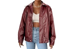American Trends Leather Jacket Women Bomber Pleather Jacket Oversized Leather Blazer Biker Motorcycle Jacket