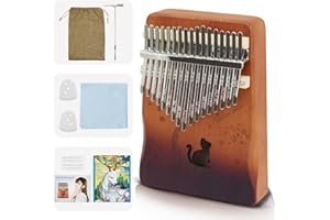 FINDAMAZE 17 Key Kalimba Thumb Piano - Portable Finger Piano with Tuning Hammer & Study Guide, Premium Wood, Unique Musical Gift for Adults & Kids & Beginner-Moon Cat-A