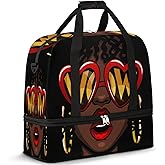 African American Women Foldable Travel Duffel Bag, Expandable Sports Gym Bag with Shoes Compartment Weekender Overnight Totes Bags for Women Men