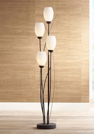 Modern Floor Lamp 4 Light Tree Ginger Black Tulip White Cased Glass Shades For Living Room Bedroom Uplight Franklin Iron Works Amazon Com