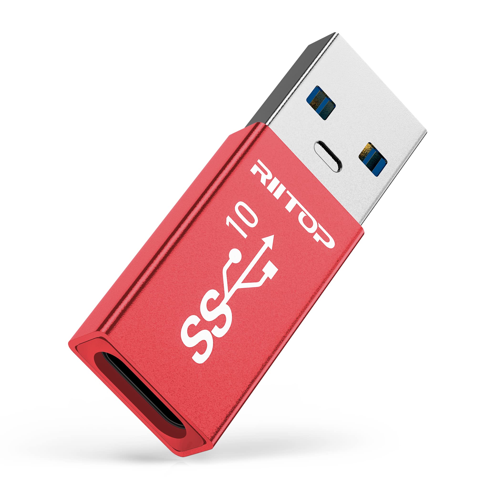 RIITOP USB A to USB C Adapter 10Gbps, USB C Female to USB A Male Converter Double-Side 10Gbps (Upgraded) [Red]