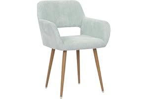 KCC Small Modern Dining Room Arm Chairs 1 Piece, Mid-Century Upholstered Corduroy Fabric Side Seat Club Guest with Metal Tube Legs for Kitchen, Living Room, Blue