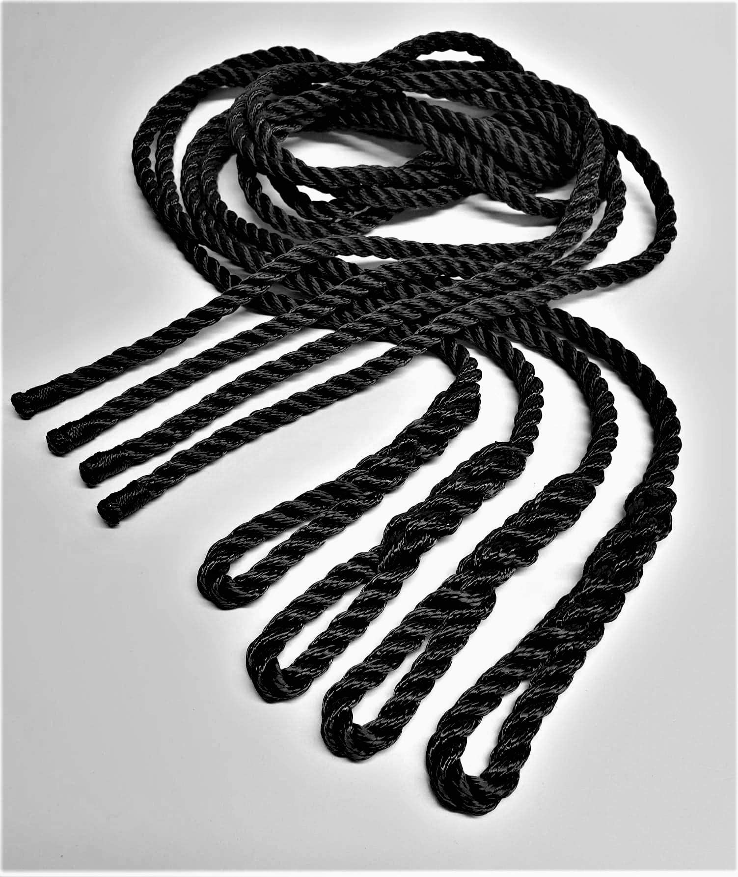 Rota Marine 8mm 1mt 3strand Fender lines rope fender tie Polyester spliced whipped stitched Ready to use (Black, Pieces: 6)