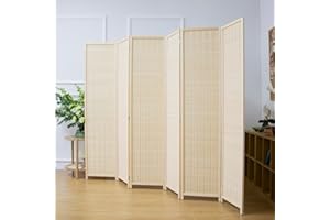 Pawlabay 6 Panel Bamboo Room Divider, 5.6 FT Tall Folding Privacy Screen, Freestanding for Room Separation, Beige