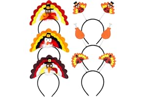 Unves Thanksgiving Headband, Set of 6 Turkey Hat Headbands for Women, Thanksgiving Turkey Costume Dress Up Fall Party Favors Hair Accessories