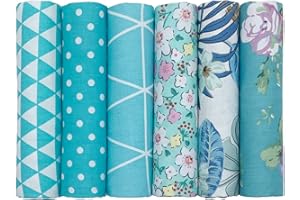 UOOOM aufodara 6Pcs Cotton Fabric Squares 20x20 Inch Modern Patterns Textile Patchwork Tissue Pre-Cut Fabric Bundles for Sewing Quilting Scrapbooking DIY Crafts (Mint)