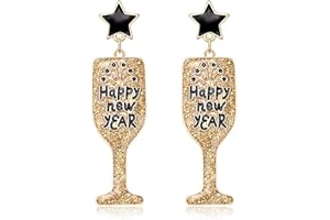JERTOCLE Happy New Year's Eve Champagne Bottle Earrings for Women Glitter Wine Glass Drop Dangle Earrings Christmas New Year Party Holiday Earrings Accessory Jewelry Gifts