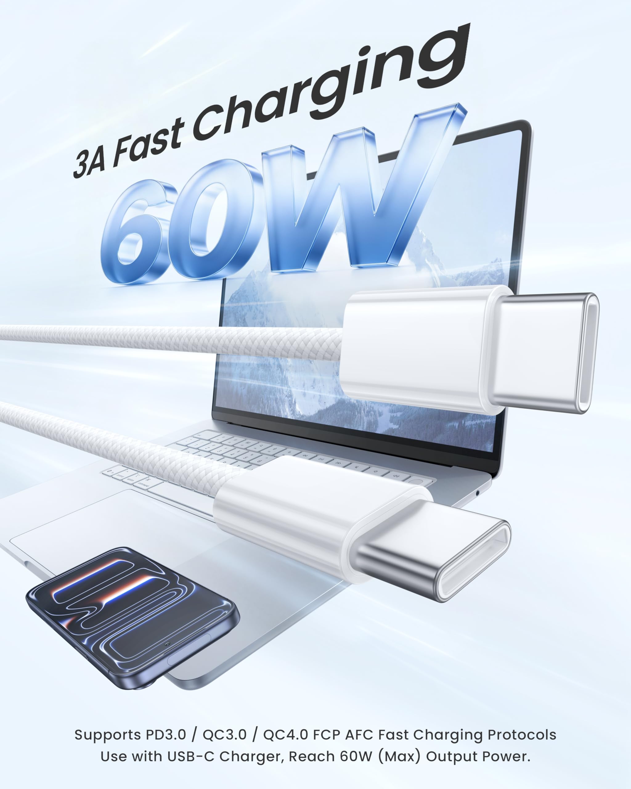 NINGKPOW USB C Kabel 2Pack 2M 60W Ladekabel USB C PD 3.0 Schnellladekabel USBC auf USBC Ladekabel für iPhone 17 16 15 Pro Max/Pro, Galaxy S25 S24 S23, iPad Pro/Air, MacBook Pro/Air, Pixel 9 7 2