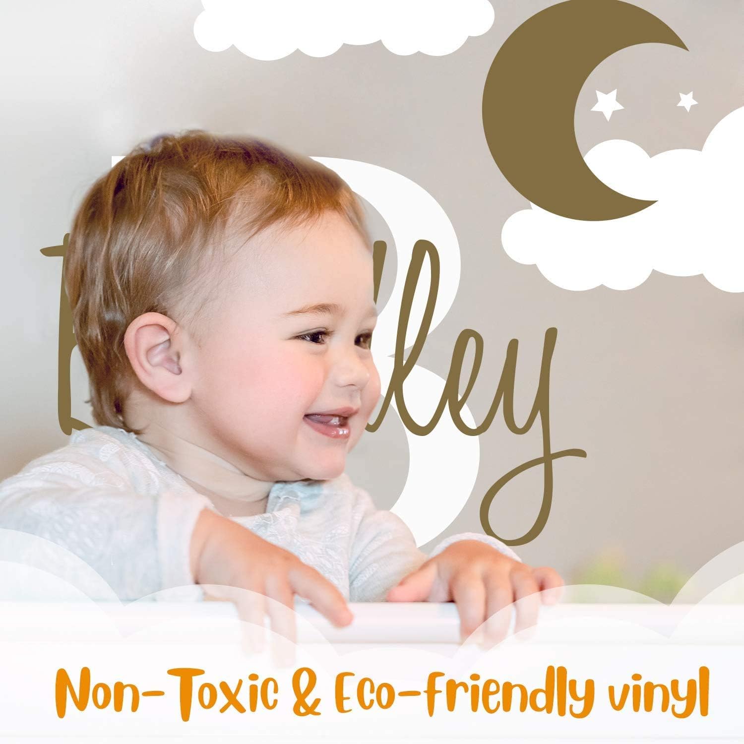 Multiple Font Custom Name & Initial Moon Clouds Stars - Baby Boy - Nursery Wall Decal for Baby Room Decorations - Mural Wall Decal Sticker for Home Children's Bedroom (MM109V2): Kitchen & Dining