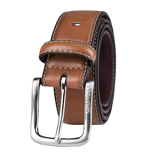 Tommy Hilfiger Men's Leather Stitch Belt (Pack of 1) with Engraved