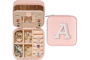 Parima Christmas Gifts for Women Teen Girls - Travel Jewelry Case Jewelry Box, Stocking Stuffers, Personalized Gifts for Women, Gifts for Girls Daughter Sister Teen Girls - Letter A, Pink