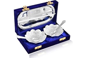 NOBILITY Silver Plated Bowl Spoon Tray Set Dessert Dry Fruits Serving Diwali Christmas Eid Wedding Return Gifts Friends Family Home Decoration Housewarming Corporate Gift Items