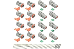 ALFOCI 8 Set 2 Pin Waterproof Connector Automotive Electrical Butt, Deutsch DT Connector Kit with 18 Pairs 16# Stamped Contacts, 4 Pcs Sealing Plugs and 2 Stent for Car Truck Boat, 76 PCS